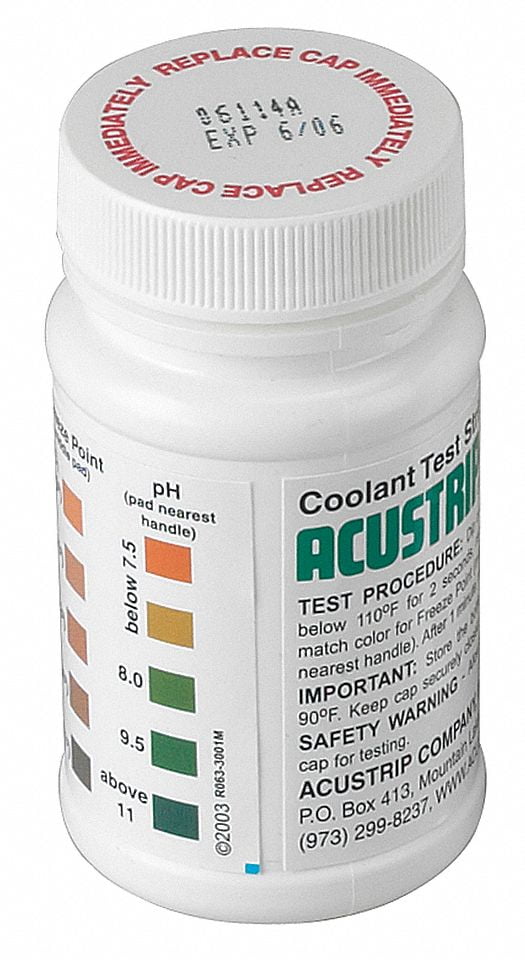 Coolant Test Strips pH, 7.5 to 11 pH, 0 to 4,000 ppm, 0 to 60 Range