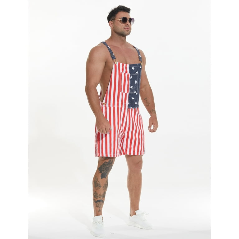 Mens american flag overall shorts best sale
