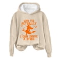 thumbnail image 4 of YVNAURA Graphic Halloween Sweatshirts for Women Why Yes Actually I Can Drive A Stick Long Sleeve Crew Neck Pullover Tops Round Neck Sassy Broomstick Fall Fashion Clothes, Beige,S, 4 of 4