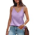 thumbnail image 1 of ZHAOCHENG Camisola de verano sin mangas de satén de seda para mujer con cuello en V, tallas S a 2XL, 1 of 3