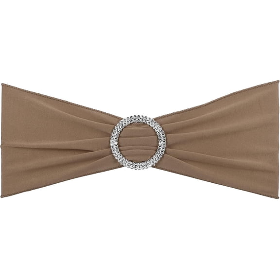 Stretch Chair Sashes Bows, Elastic Chair Bands Sashes with Buckle Slider for Wedding Banquet Decorations, Light Brown