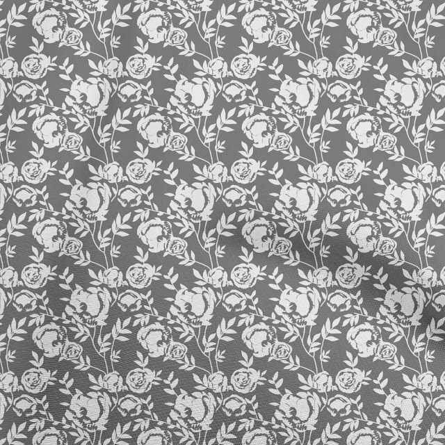 oneOone Cotton Poplin Gray Fabric Floral Craft Projects Decor Fabric Printed By The Yard 42 Inch Wide