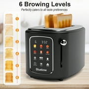 Bluebow 2-Slice Toaster with Touchscreen, 1.5 Wide Slots, 6 Bread Types & Shade Settings, Reheat, Defrost, Cancel, Removable Tray