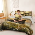 thumbnail image 3 of Feelyou Wildflower Boat Twin Bedding Sets for Men Women, Forest Lake Country Outdoor Nature Bedding Comforter Set, Gold Yellow, Grey Reversible, 7pcs, 3 of 7
