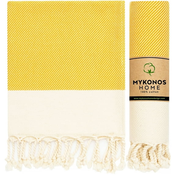 Mykonos Turkish Cotton Hand Towels (40x19 Inches, Set of 2) – Luxuriously Soft, Highly Absorbent & Versatile for Kitchen, Bathroom & More Yellow