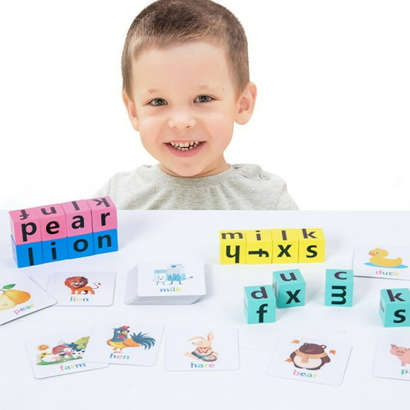 Word Spelling Game CVC Phonics Flash Card Wooden Letter Building Block Toddlers Alphabet Matching Preschool Learning Educational Toy