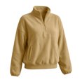 thumbnail image 4 of Women Quarter Zip Sweatshirt Sevevn Quarter Zip Stand Collar Relaxed Fit Fleece Fabric Drop Shoulder Kangaroo Pocket Long Sleeve For Casual Daily Wear, 4 of 7