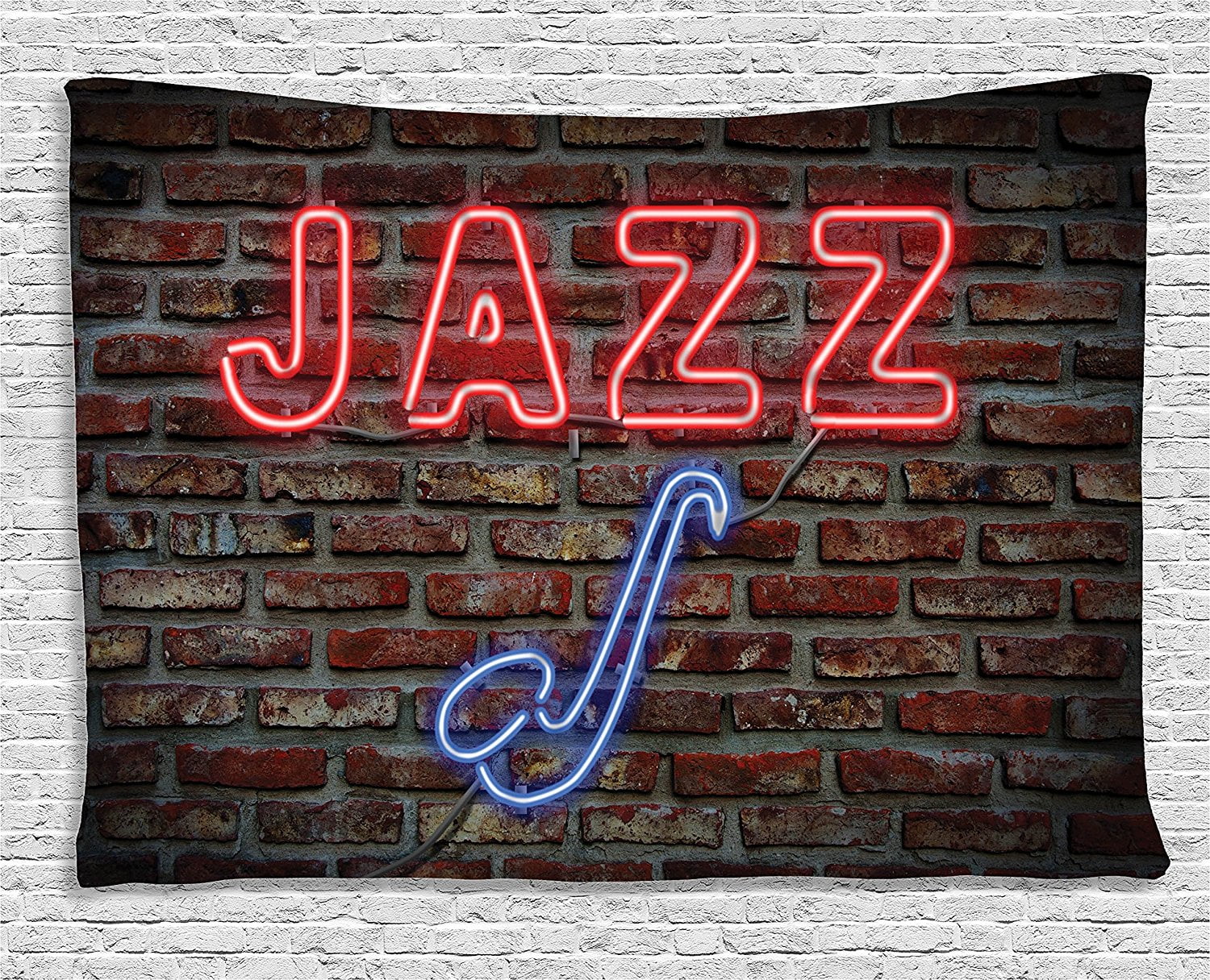 Jazz Music Decor Tapestry by , Image of Bright Neon All Jazz Sign with