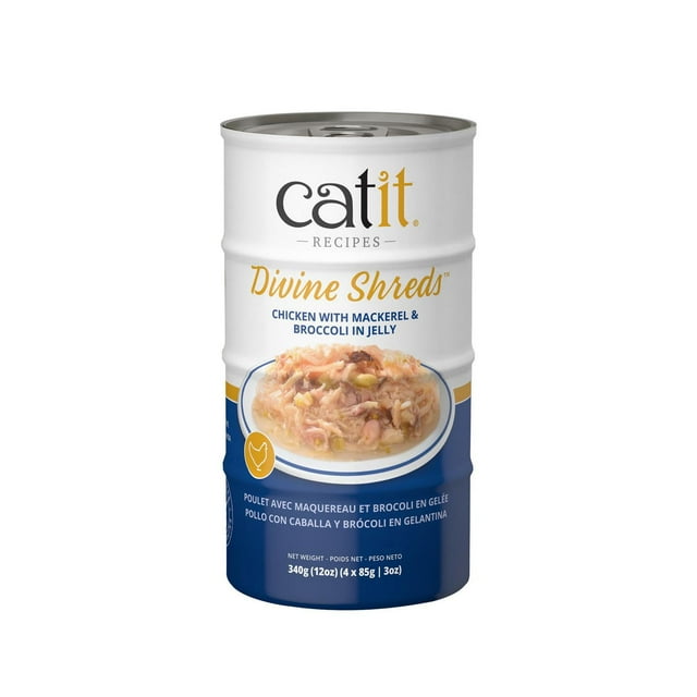 Catit Divine Shreds Cat Food Chicken with Mackerel & Broccoli in Jelly 4 x 85 G