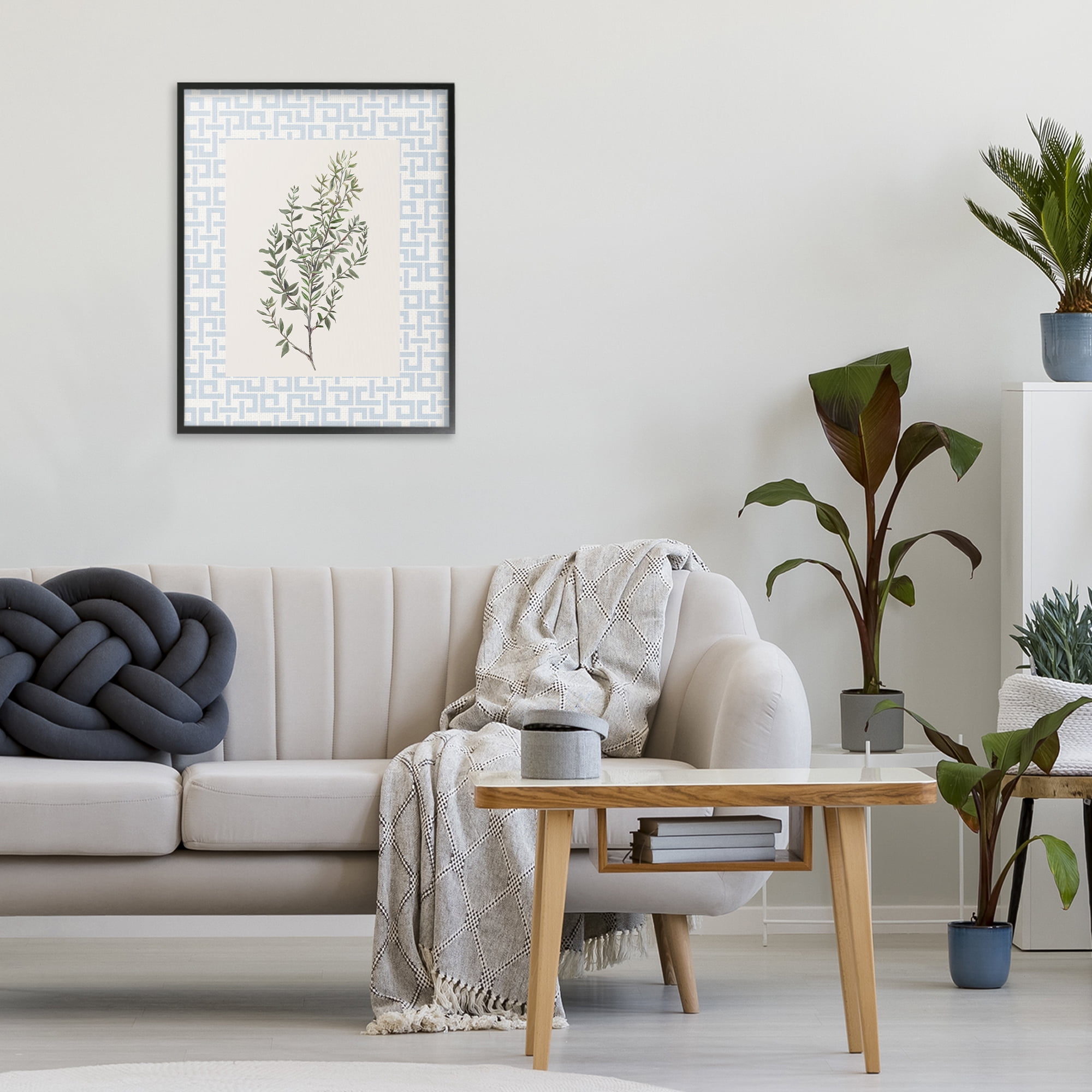 Stupell Industries Leafy Herb on Geometric Black Framed Giclee Art, design by Diannart