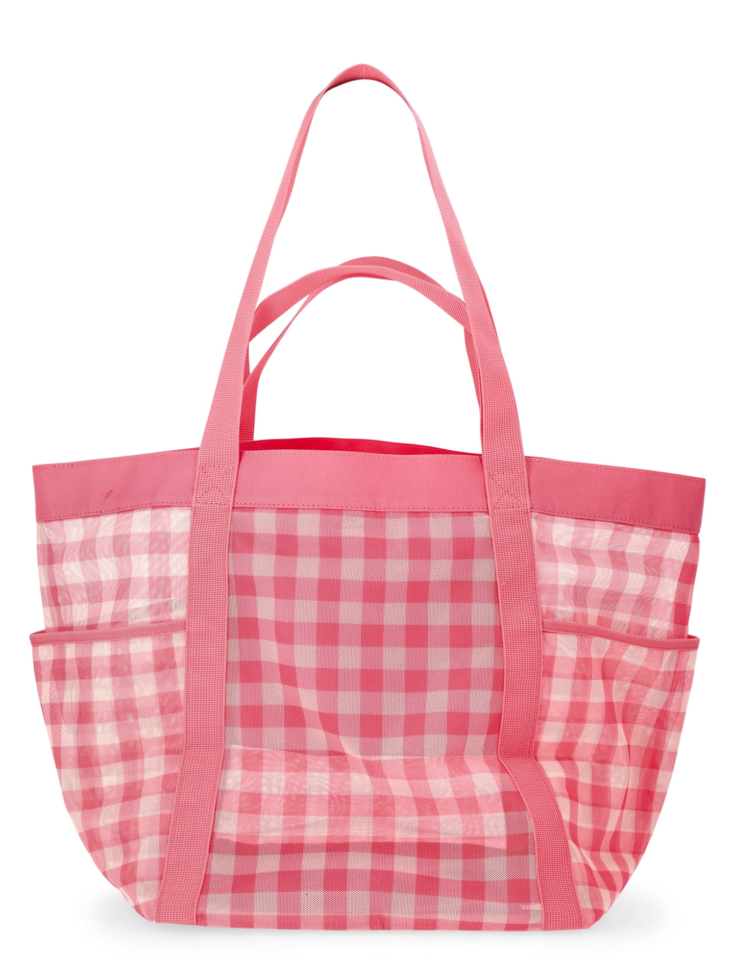 No Boundaries Women's Mesh Tote Bag, Peach Gingham