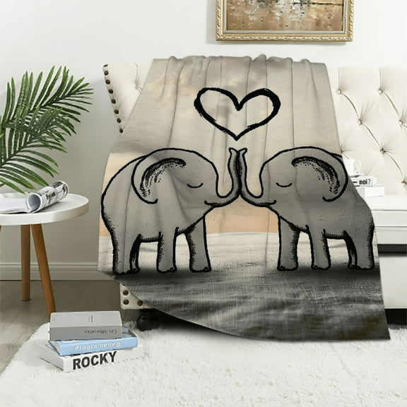 Orinice Elephants Love Romanticism Warm Lightweight Blanket Soft Fleece Blankets All Seasons - Flannel Material Throw Blanket for Living Rooms Sofa Decor Cow Gifts - Multiple Sizes Available 40x50in