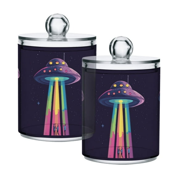 Yayeee 2 Pack Qtip Holder Bathroom Cotton Swab Canister with Lid Clear Dispenser Set, Purple UFO