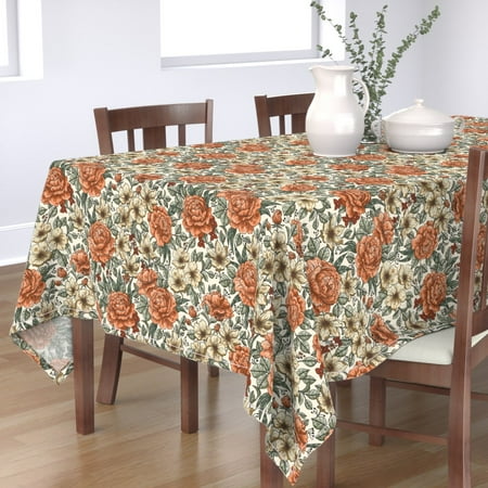 

Cotton Sateen Tablecloth 70 x 120 - Victorian Flowers Romantic Color Vintage Floral Sage Print Custom Table Linens by Spoonflower