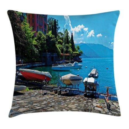 Coastal Decor Throw Pillow Cushion Cover Italian Harbor In Verena Coastal Decor Throw Pillow Cushion Cover Italian Harbor In Verena With Fishing And Sail Boats