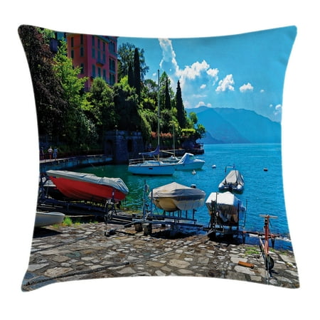 Coastal Decor Throw Pillow Cushion Cover, Italian Harbor in Verena with Fishing and Sail Boats European Sea Town Picture, Decorative Square Accent Pillow Case, 20 X 20 Inches, Multi, by (Best Nc Coastal Towns To Live)