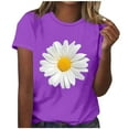 thumbnail image 2 of Womens Round-Neck Blouses Short Sleeved T Shirts Daisy Flower Print Top, 2 of 4