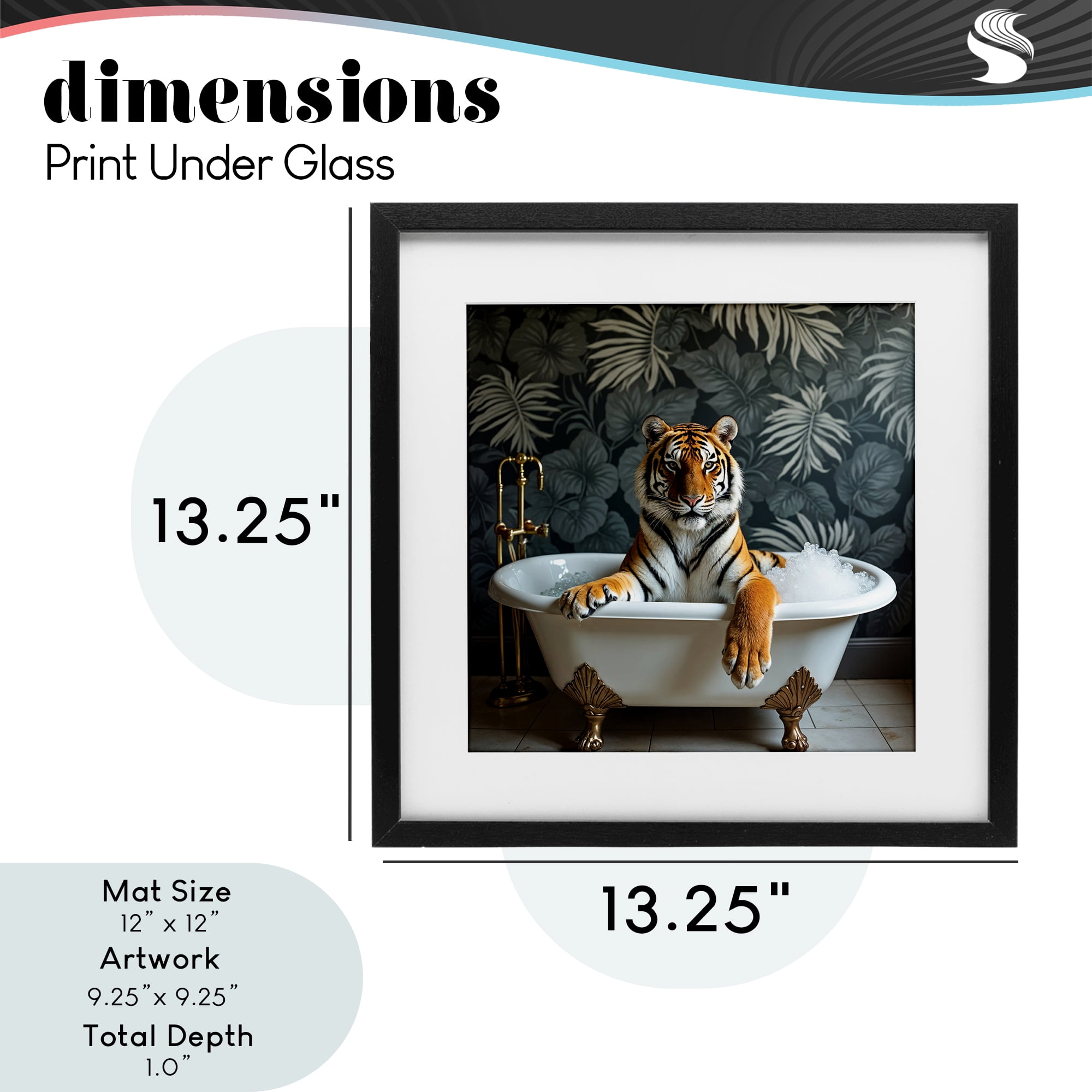 Tiger in Exotic Bubble Bath Black Framed Print Under Glass, design by Lettered and Lined