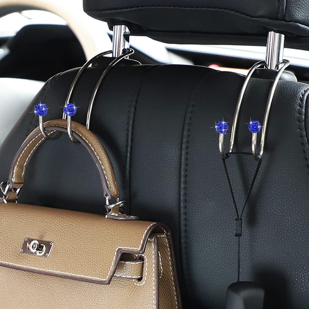 AB Otostar Handmade Bling Diamond Car Headrest Hangers Organizer Auto Hooks 2 Pack 