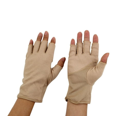 Women Breathable Half Finger Mittens Summer Sun Resistant Gloves Khaki