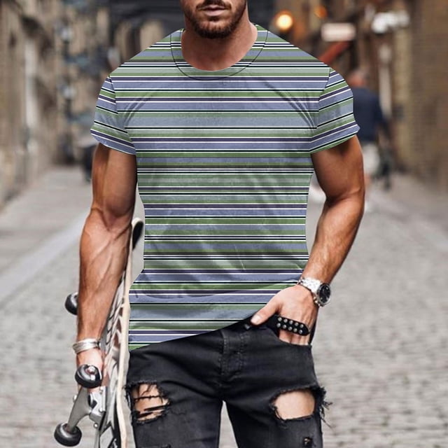 Tops para hombre, blusas y camisas de manga corta con cuello redondo para hombre, blusas de manga corta con cuello redondo y estampado de rayas para hombre, blusa para hombre