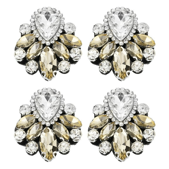 4Pack Handmade Beaded Patches, Vintage Glass Crystal Appliques, Champagne