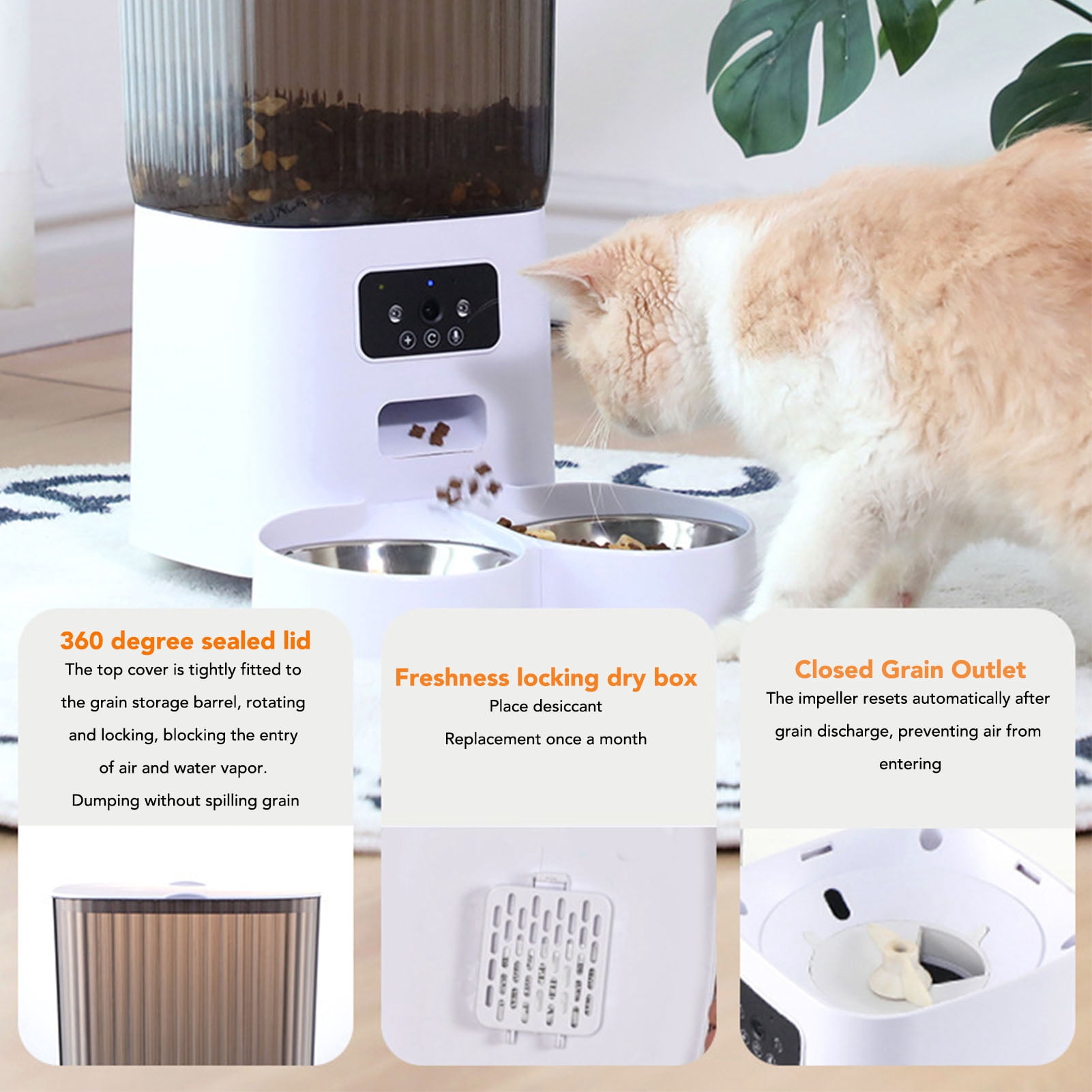 LAZIOEGR 5L Automatic Pet Feeder Smart Cat Dog Food Dispenser Stainless Steel Double Bowl with Camera 1080P WiFi App Control (9.84 x 7.87 inches / 25 x 20 cm)