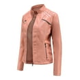 thumbnail image 4 of Lindreshi Leather Jackets for Women Women's Leather Standing Collar Slim Fitting Motorcycle Jacket Leather Jacket, 4 of 5