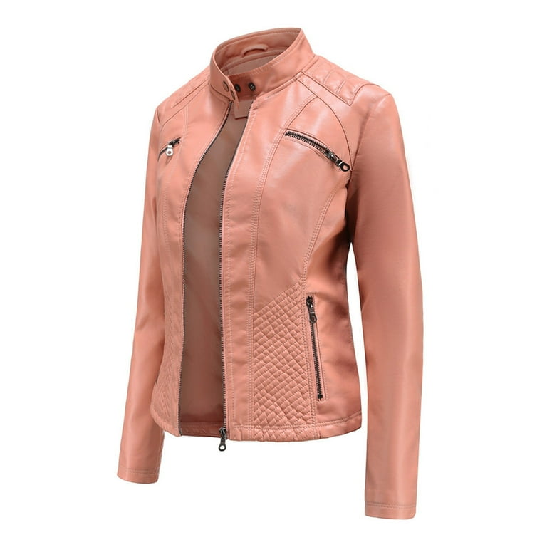 DeHolifer Women Faux Leather Shacket Moto Biker Shirts Loose Fit - Main Image