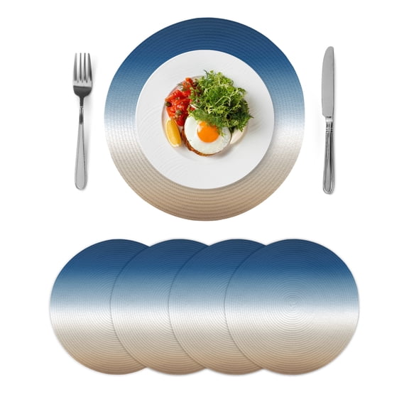 Navy Blue Beige Ombre Cream Round 15 Inch Placemats Set of 4, Modern Abstract Art Aesthetics HeatResistant Non Slip Place Mats for Dining Table, Wipeable Braided Kitchen Table Mats for Housewarming