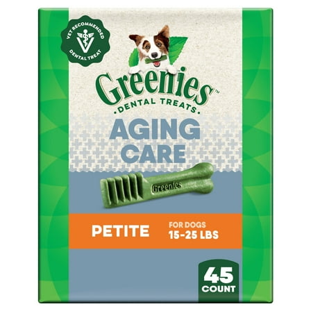 Greenies Aging Care Adult Natural Dental Dog Treats Petite Size, 27 oz Pack (45 Count)