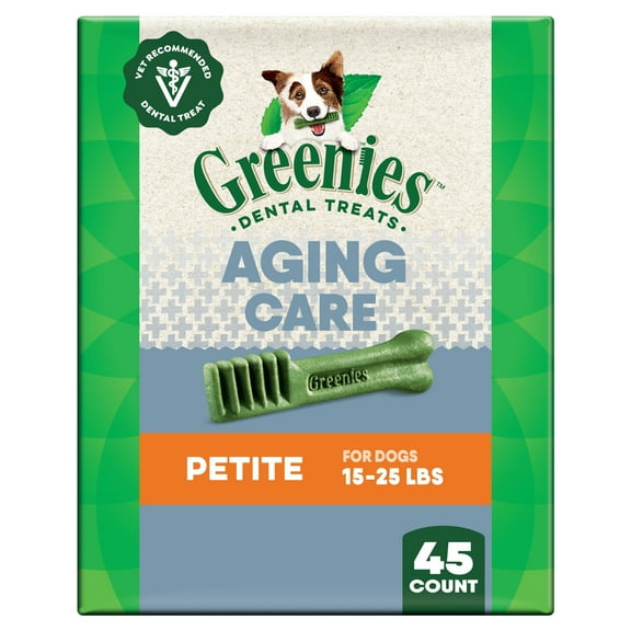 Greenies Aging Care Adult Natural Dental Dog Treats Petite Size, 27 oz Pack (45 Count)