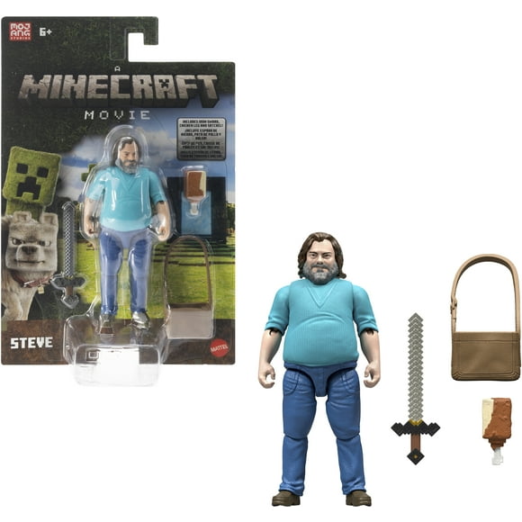 Minecraft Steve Action Figure & Accessories, 4-inch Toy Set Inspired by A Minecraft Movie