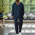 thumbnail image 2 of Nokdvo 2 Piece Mens Outfit Fashion 2025 V Neck Baggy Jacquard Pullover Fall Winter Drawstring Solid Color Long Sleeve Casual Sports Set with Pockets,Navy 3XL, 2 of 5
