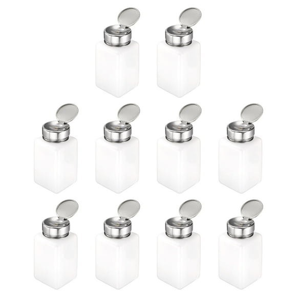 Distributeur de Solvant et d'Alcool 10 Pcs 180 ml (6 Oz) Dissolvant de Vernis à Ongles, Bouteille Pompe à Pression avec Tête de Pression en Acier Inoxydable pour Nettoyant à l'Acéton, Dissolvant de Vernis, Blanc