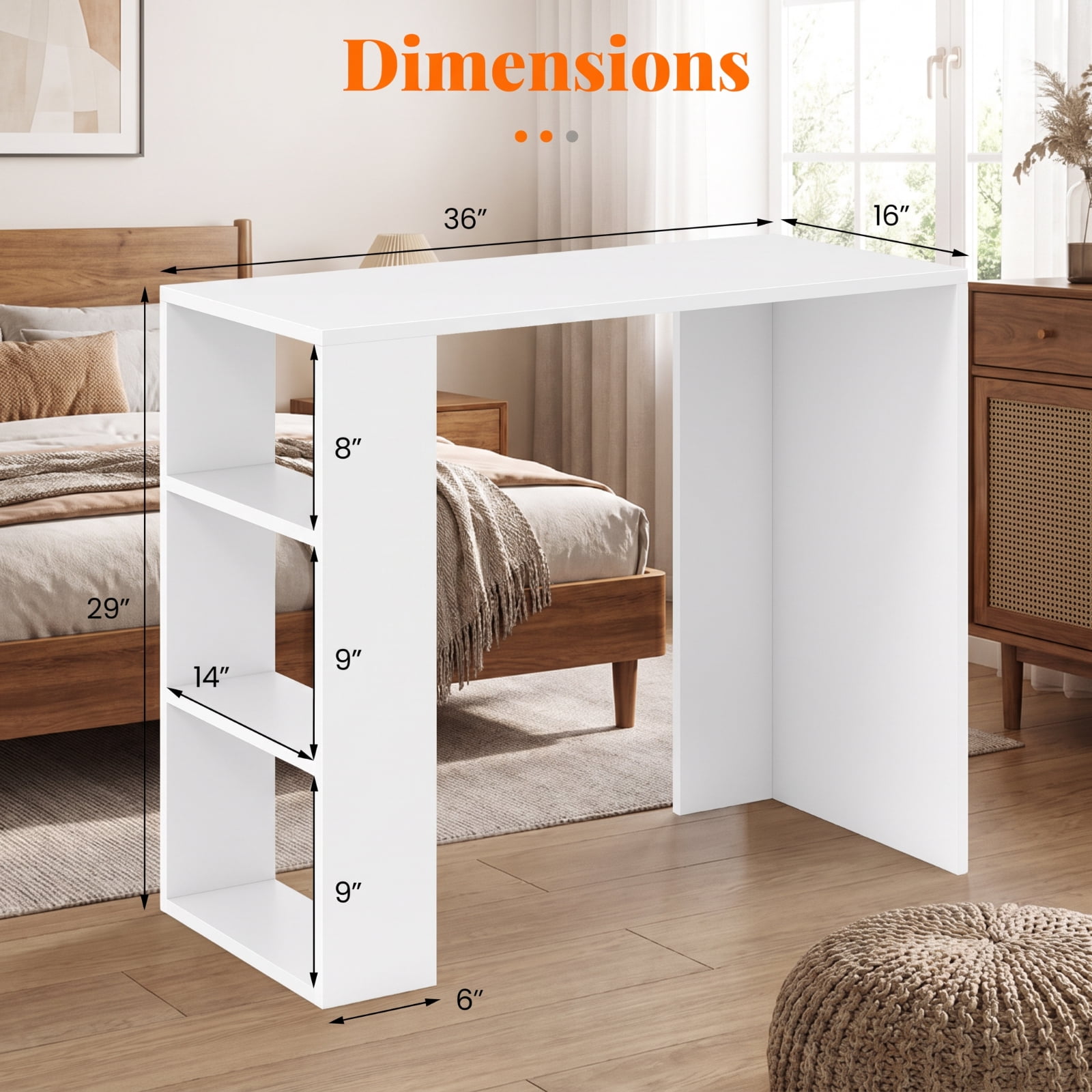 Furnibear 36 Inch Computer Desk with 3 Open Storage Shelves for Home Office Study and Small Spaces Compact Writing Work Desk, White