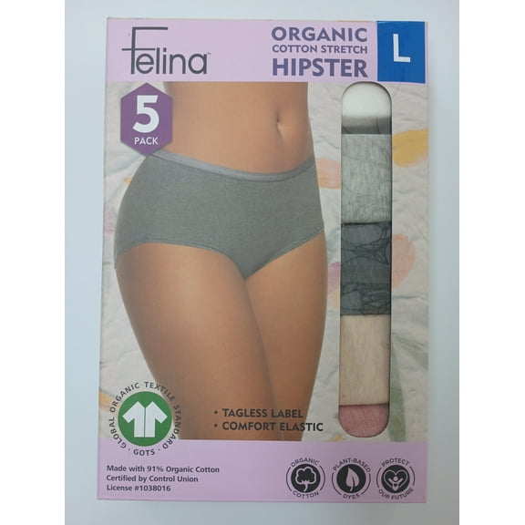 Felina Women's 5 Pack Organic Cotton Stretch Hipster Size: L, Color: Pink