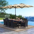 thumbnail image 2 of Costway 11 PCS Patio Wicker Dining Set with Double-Sided Outdoor Umbrella 8 Stackable Chairs, 2 of 9