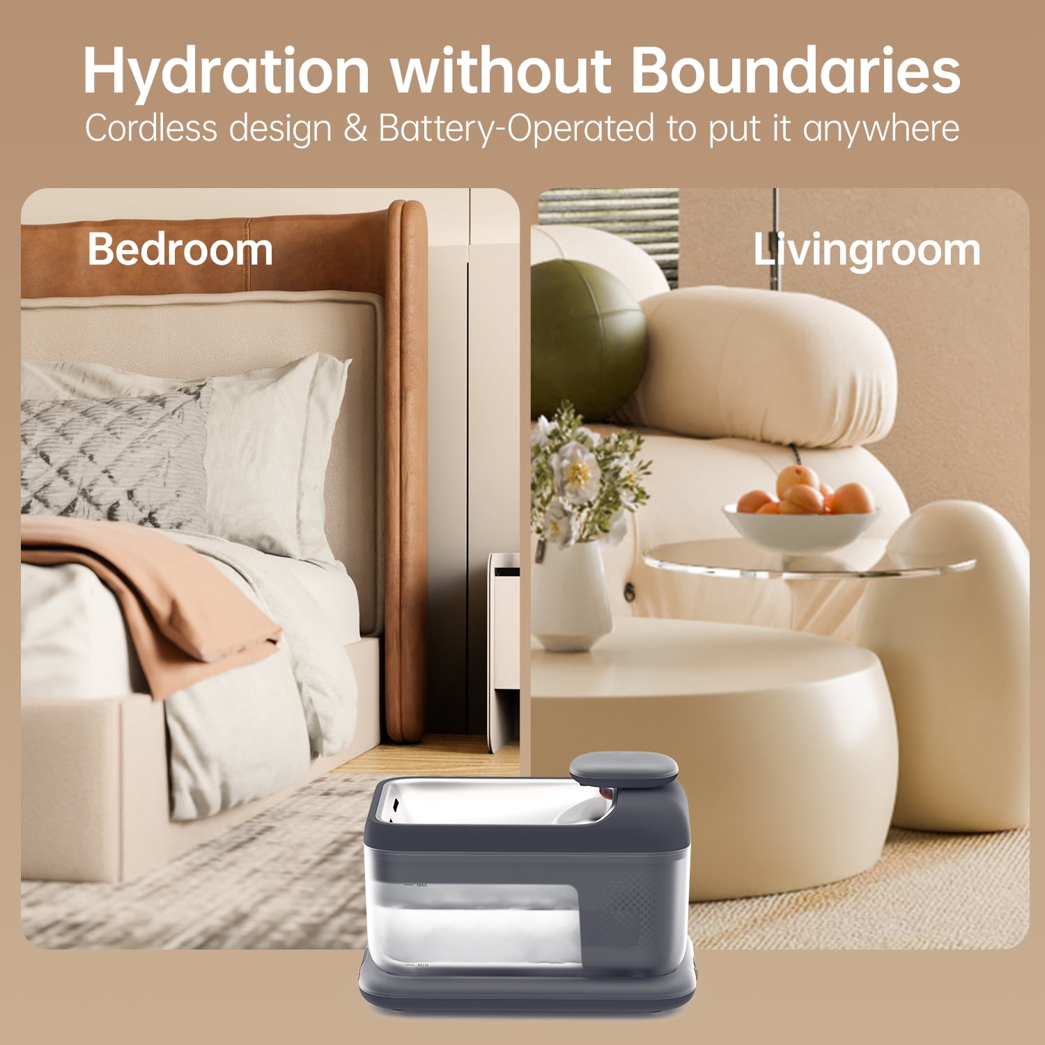 Petsee Wireless Automatic Pet Water Fountain 4.5L , Cordless Electromagnetic Pump, Stainless Steel Tray, Motion Sensor Mode, Ultra Quiet <30dB, Triple Filtration for Cats & Dogs,S7-Air-gray