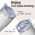 thumbnail image 4 of Stainless Steel 20oz Textured Insulated Tumbler, Double Wall Travel Mug with Handle, Geometric Design Leak Proof Straw Lid, 4 of 5