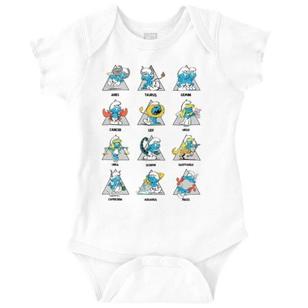 

Smurfs Astrology Cartoon Zodiac Signs Romper Boys or Girls Infant Baby Brisco Brands 12M