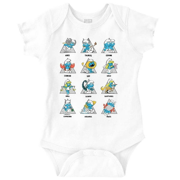 Smurfs Astrology Cartoon Zodiac Signs Romper Boys or Girls Infant Baby Brisco Brands 18M