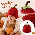 thumbnail image 2 of Baby Halloween Pumpkin Beanie Warm Knit Hat Cuffed Soft Skull Cap for Fall Winter Festive Parties and Cold Weather Wear for Infants Toddlers and Kids Red One Size, 2 of 7