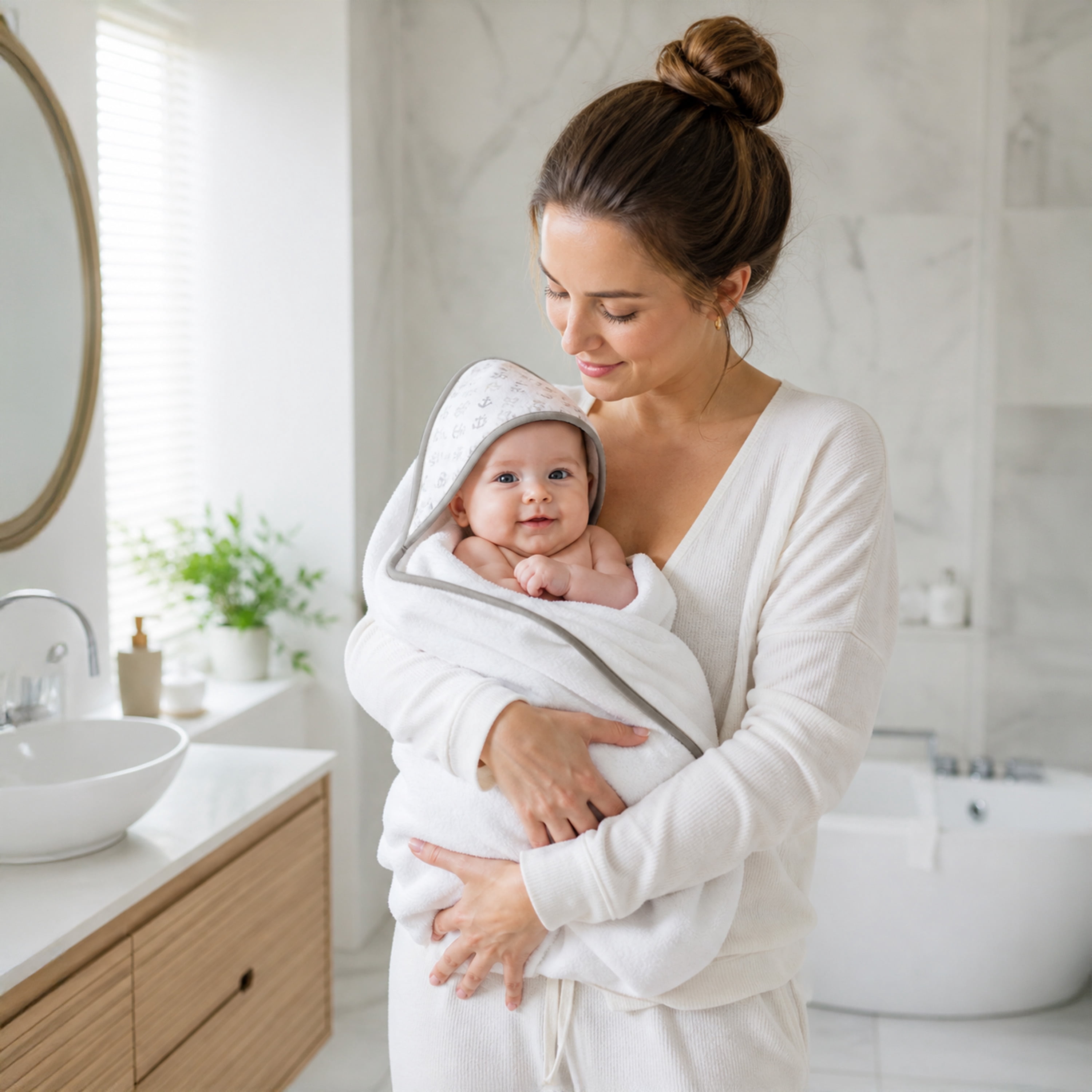 Dream On Me Baby 2 Piece Hooded Towels & 12 - Piece Washcloth Set in Soft Grey
