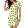 thumbnail image 2 of Wukai Green Frog Print Women's Loose Short Sleeve Nightgown, Soft Sleep Dress for Comfortable Relaxation, Casual Lounge Wear, 2 of 6