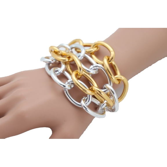 Women Silver Gold Metal Chunky Chain Links Bracelet Posh Fashion Jewelry