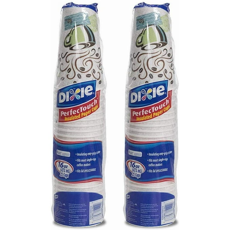 Dixie PerfecTouch WiseSize Coffee Design Insulated Paper Cup, 16oz Cups and Lids Bundle (16 oz, 50 Cups, 50 Lids)