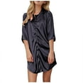 thumbnail image 5 of Wancir Women's Satin Nightshirt Button Down Sleepshirt Silk Long Sleeve Nightgown Boyfriend Notch Collar Sleepwear, 5 of 6