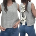 thumbnail image 5 of Women Knitted Vest Women's Knitted Vest Round Neck Sleeveless Crop Tank Bow Tie Decor Hollow Back Solid Color Short Sweater Vest Sleeveless Knit Top, 5 of 8