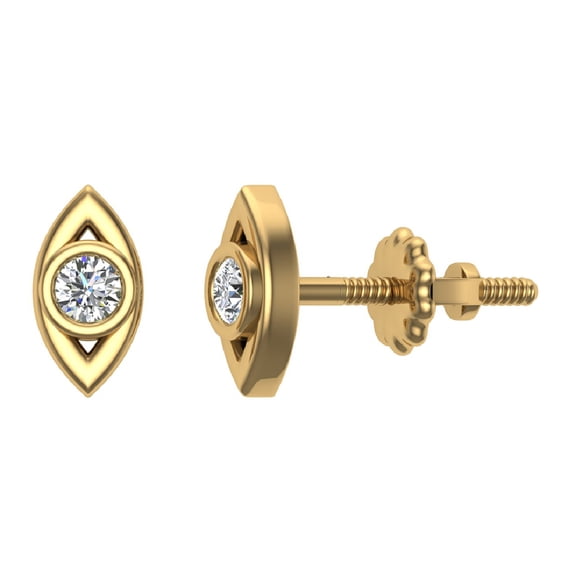 Diamond Earrings Marquise Shape Studs 10K Gold - Bezel Setting Screw Back Posts 0.10 CT TW